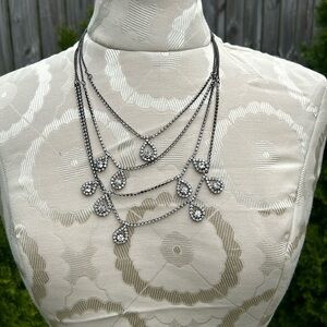 J. CREW Asymmetrical Layered Crystal Teardrop Necklace